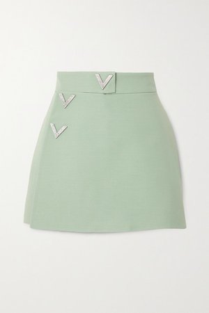 VALENTINO Embellished wool and silk-blend crepe shorts