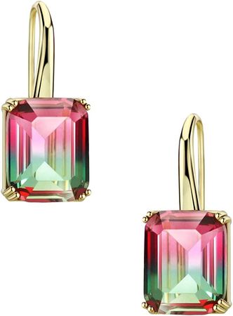 Amazon.com: Watermelon Tourmaline Drop Earrings Nickel Free Copper Gradient Color Baguette Cut CZ Earrings for Women Girls: Clothing, Shoes & Jewelry