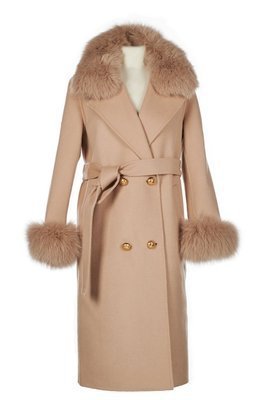 Cashmere Fur Trim Beige Coat | Popski London