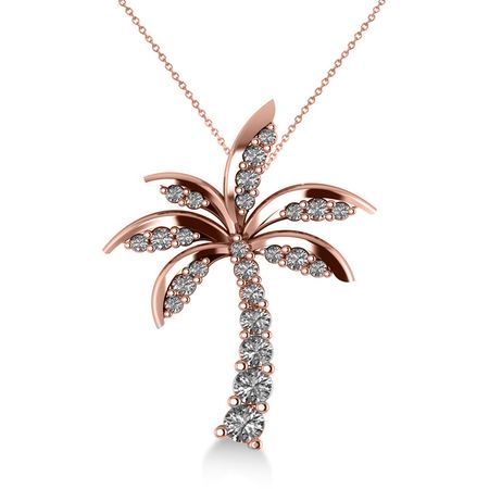 Diamond Tropical Palm Tree Pendant Necklace 14k Rose Gold 0.50ct - AD2006