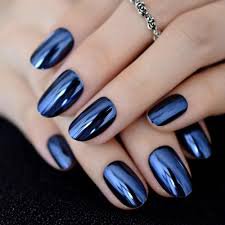 nails chrome powder light blue