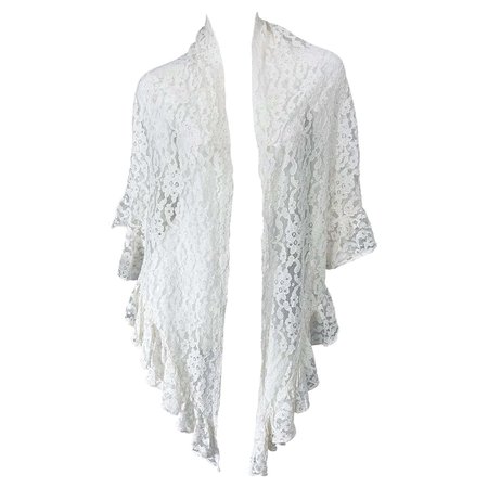 Vintage 1970s Charm of Hollywood White Lace Rayon Piano Shawl
