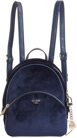 dark blue velvet backpack