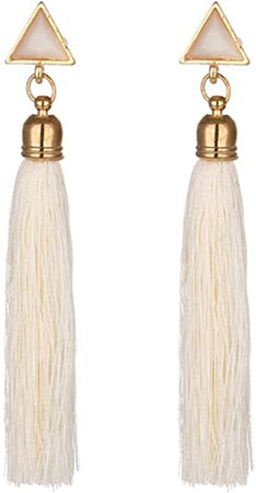Daesar Gold Plated Stud Earrings for Women Earrings Drop Triangular Tassel Earrings Beige: Amazon.co.uk: Jewellery