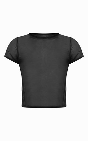 Black Sheer Mesh T Shirt | Tops | PrettyLittleThing