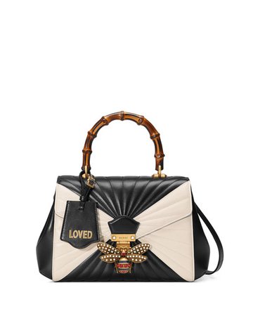 Gucci Queen Margaret Linea Medium Bee Bamboo Top-Handle Bag, Black/Multi