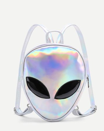 Alien Kawaii Holographic Backpack Silver | Flirtyfull