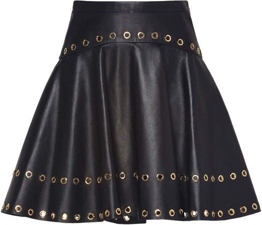 Zuhair Murad Ring-Embellished Leather Circle Skirt Size: 32