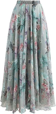 CHICWISH Women's Exuberant Print Floral Watercolor Chiffon Maxi Slip Skirt, Size XL-XXL at Amazon Women’s Clothing store
