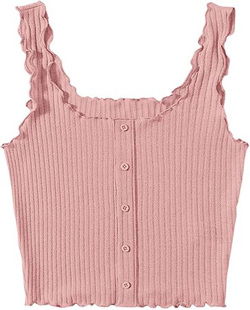 SweatyRocks Women's Sleeveless Vest Button Front Crop Tank Top Ribbed Knit Belly Shirt at Amazon Women’s Clothing store