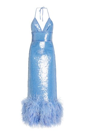 David Koma Feather-Trimmed Sequined Maxi Dress