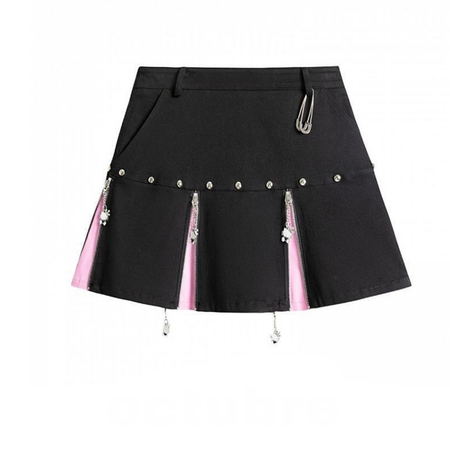 black and pastel pink skirt