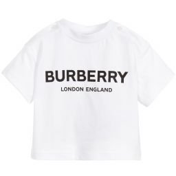 Burberry - Baby White Cotton Logo T-Shirt | Childrensalon