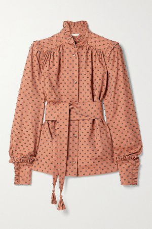 Brick Deneuve belted ruffled fil coupe cotton-blend twill blouse | Anna Mason | NET-A-PORTER