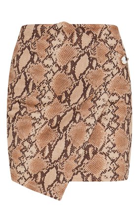 Brown Snake Print Wrap Mini Skirt | PrettyLittleThing USA