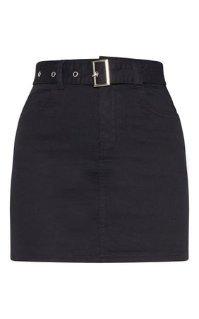 Washed Black Disco Belted Denim Mini Skirt | PrettyLittleThing