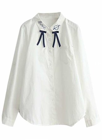 Casual Long Sleeve Embroidered Collar Shirt