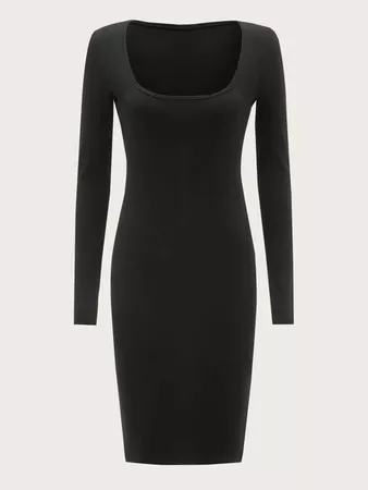 Square Neck Solid Bodycon Dress | SHEIN USA Black