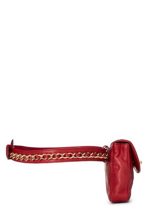 CHANEL RED QUILTED LAMBSKIN CHAIN BELT BAG SMALL