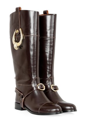 LEATHER RIDING BOOTS WITH GOLD METAL DETAILS | Raisa Vanessa