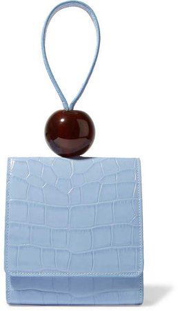 BY FAR - Ball Croc-effect Leather Tote - Sky blue