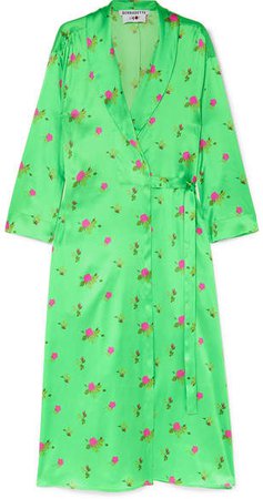 BERNADETTE - Elle Floral-print Stretch-silk Satin Wrap Dress - Green