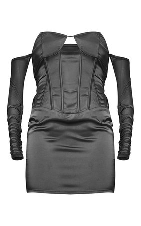 Black Corset Bardot Lace Up Sleeve Mini Bodycon Dress | PrettyLittleThing USA
