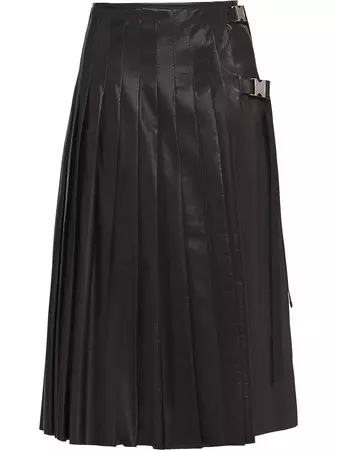 Prada Pleated Leather midi-skirt - Farfetch