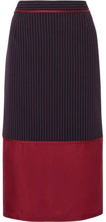 Sies Marjan - Gisela Layered Striped Twill And Silk-satin Midi Skirt - Navy