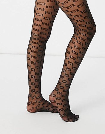 *clipped by @luci-her* ASOS DESIGN A monogram tights in black | ASOS