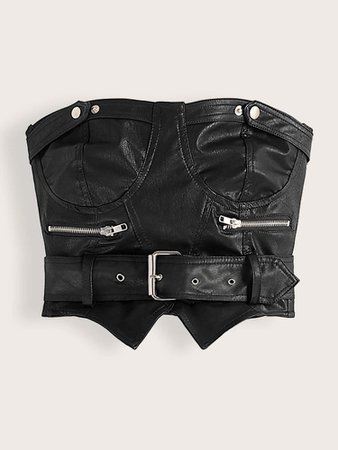Belted PU Leather Crop Tube Top | SHEIN USA