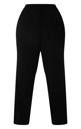 Plus Black Wide Leg Knitted Trousers | PrettyLittleThing USA
