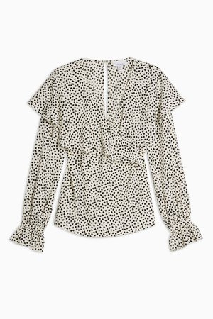 Black and White Heart Print Long Sleeve Blouse | Topshop