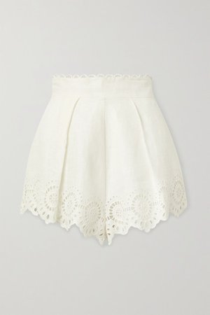Bellitude Scalloped Broderie Anglaise Linen Shorts - White