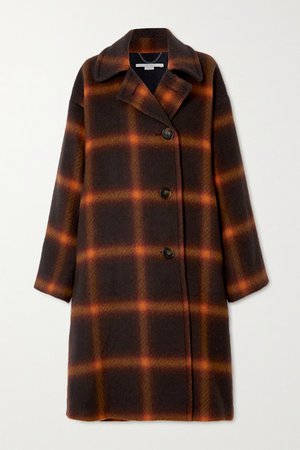 Oversized Checked Wool Coat - Brown