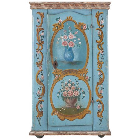 19th Century Venetian Painted Armoire Wardrobe or Linen Press For Sale at 1stdibs