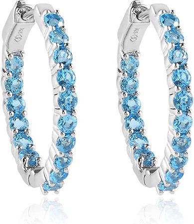 Amazon.com: December Birthstone Swiss Blue Topaz Inside-Out Hoop Earrings for Women, 3mm Gemstone, 925 Sterling Silver Hoops Earring For Women: Clothing, Shoes & Jewelry
