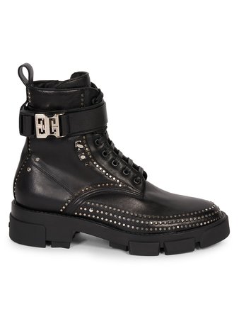 Givenchy Terra Lace-Up Leather Studded Combat Boots