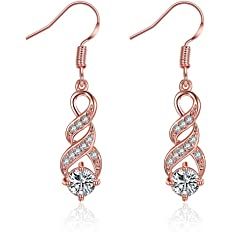 Amazon.com: Fashion 14K Rose Gold Cubic Zirconia Infinity Dangle Drop Earrings For Women Sensitive Ears CZ Crystal Wedding Hypoallergenic: Clothing, Shoes & Jewelry
