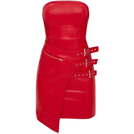 Red Strapless Leather Dress