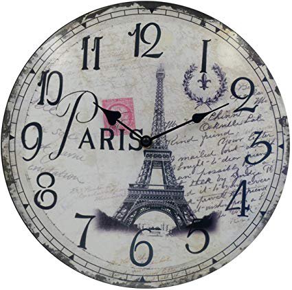 Amazon.com: HIPPIH Silent Round Wall Clocks (12 Inches) Living Room Decorative Vintage/Country/French Style Wooden Clock(Round Eiffel): Home & Kitchen
