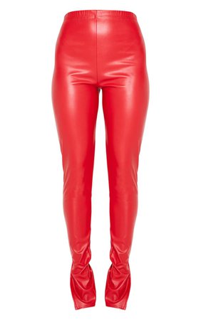 Red Faux Leather Split Hem Trousers | PrettyLittleThing USA