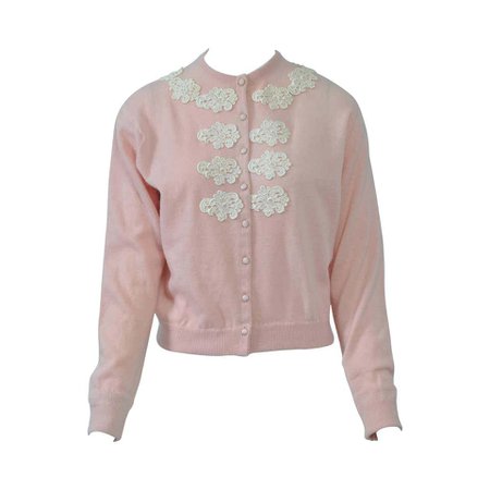 Pink Cashmere Cardigan with Lace Appliqués For Sale at 1stdibs