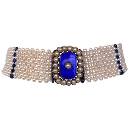 Marina J. Pearl and Sapphire Choker with Vintage Centerpiece and 14K White Gold For Sale at 1stDibs