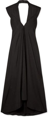Open-back Satin Midi Dress - Black