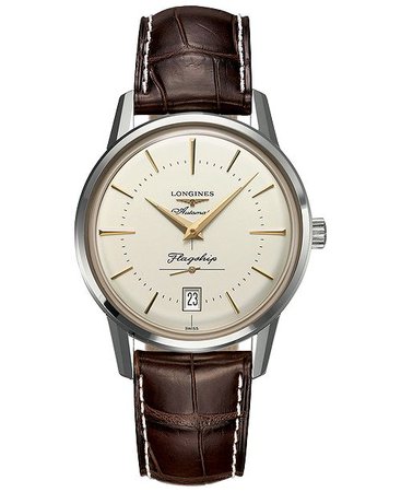 Longines Men's Swiss Automatic Flagship Héritage Brown Alligator Leather Strap Watch 38.5mm & Reviews - Watches - Jewelry & Watches - Macy's