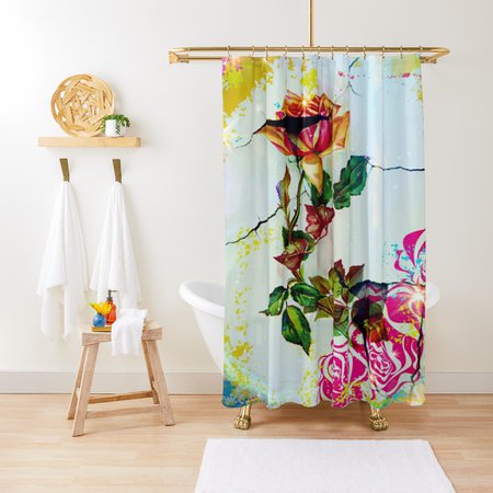 "Vintage Yellow & Pink Roses" Shower Curtain by gizzycat | Redbubble