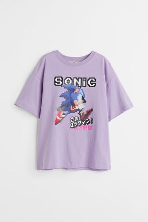 Boxy Printed T-shirt - Purple/Sonic the Hedgehog - Kids | H&M US