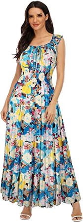 Women’s Sleeveless Summer Flowy Printed Boho Maxi Long Dress Dresses for Wedding Guest at Amazon Women’s Clothing store