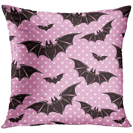Throw Pillow Cover Pink Evil Halloween Pattern Bats Holiday Symbols Cute Gothic Style Black Vampire Goth Decorative Pillow Case Home Decor Square 18x18 Inches Pillowcase: Gateway